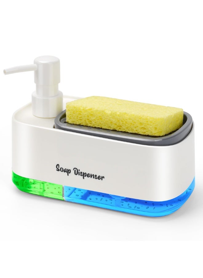 Hand and Dish Soap Dispenser Set for Kitchen, Dual Soap Dispenser with Sponge Holder, 3-in-1 Countertop Soap Pump Dispenser for Kitchen Sink, Useful Kitchen Gadgets-White - Image 1